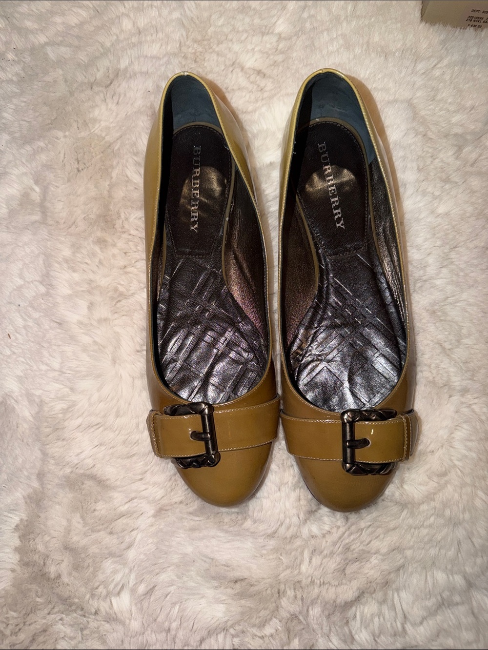 Burberry Olive Buckle Leather Ballet Flats